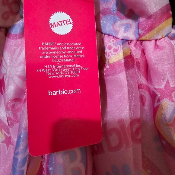 Barbie Girls Dress Rainbow Pattern Printed Puff Short Sleeve Pink Pullover Style - Picture 8 of 8